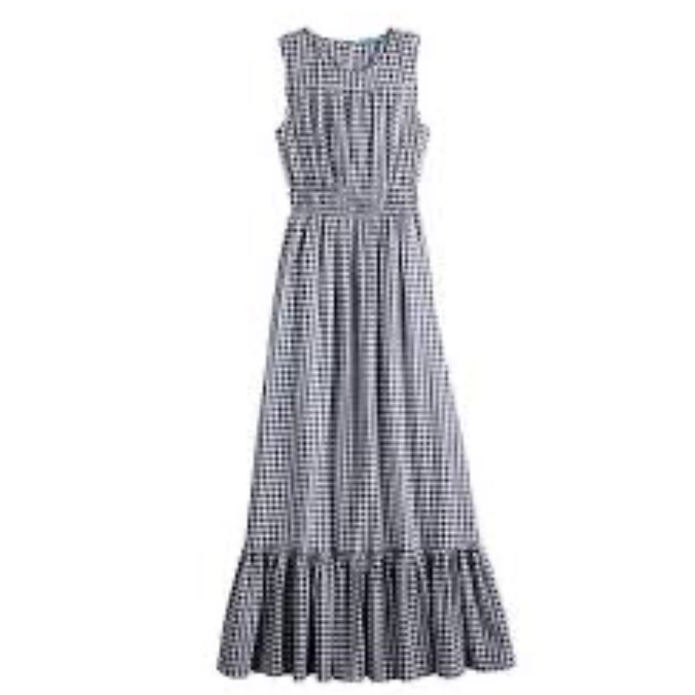 Draper James Blue White Gingham Maxi Dress with Ruffle Hem - Picture 2 of 12